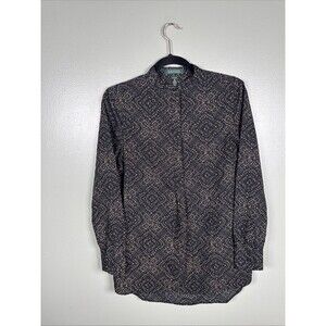 Lauren Ralph Lauren Womens Tunic‎ Flowy Black Tan Flecks Hidden Buttons Size XS